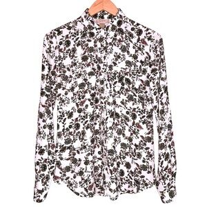 LOFT Floral Print Button-Down Blouse with Chest Pockets